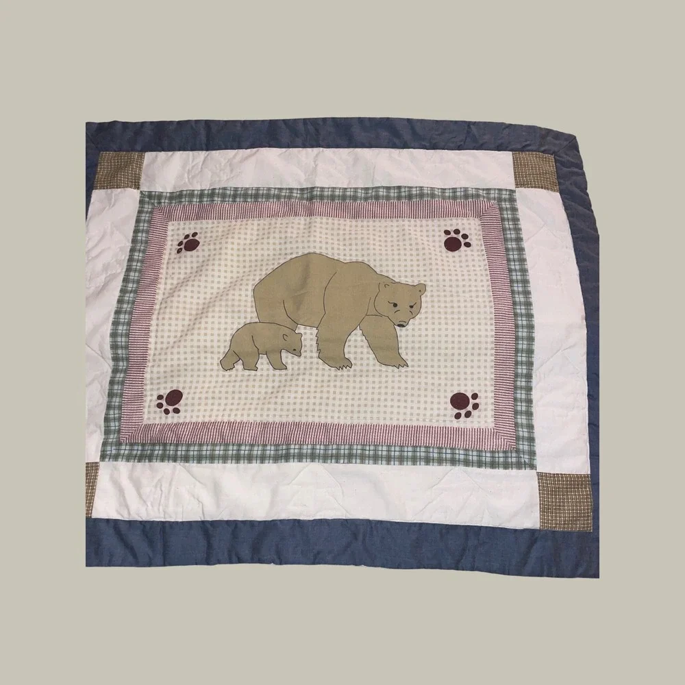Handcrafted Quilted Bear & Cub Pillow Sham 30x22 Applique Cabin Lodge Country